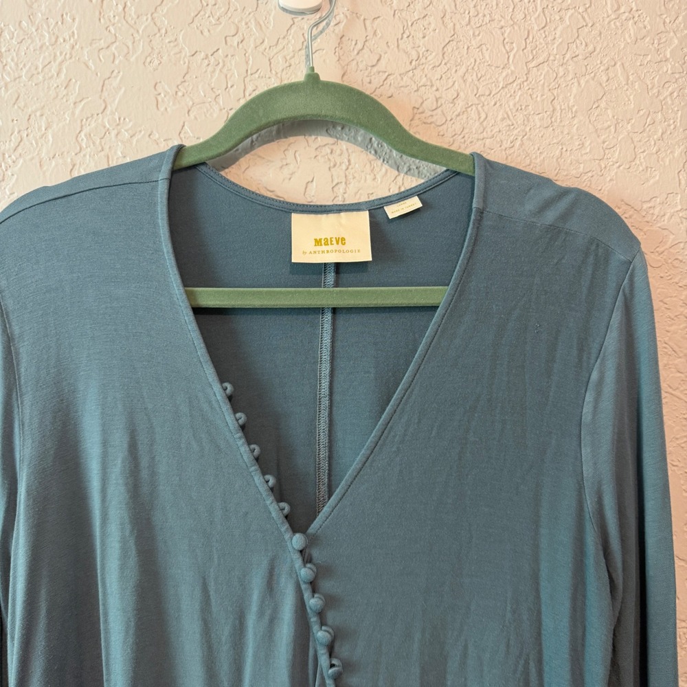 Maeve Anthropologie Surplice Faux Button Top Blue Boho Romantic Long Sleeve - Picture 2 of 6